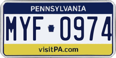 PA license plate MYF0974