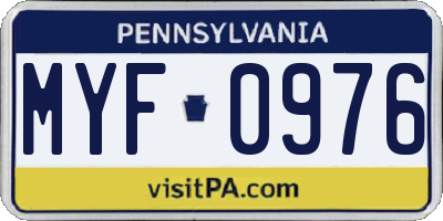 PA license plate MYF0976