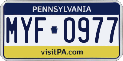 PA license plate MYF0977