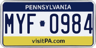 PA license plate MYF0984