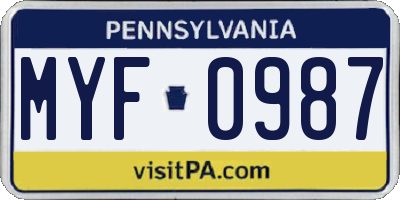 PA license plate MYF0987
