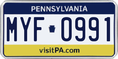 PA license plate MYF0991