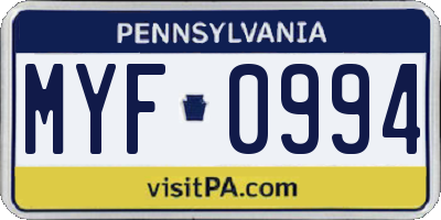 PA license plate MYF0994
