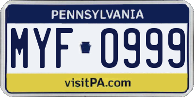 PA license plate MYF0999