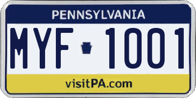 PA license plate MYF1001