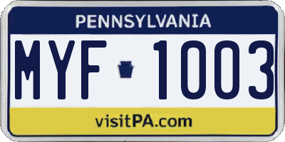 PA license plate MYF1003
