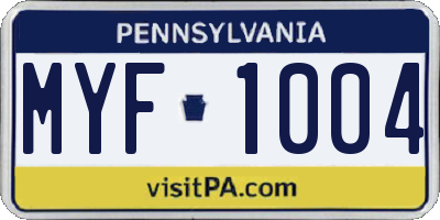 PA license plate MYF1004