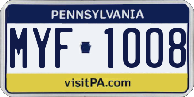 PA license plate MYF1008
