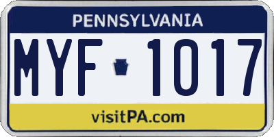 PA license plate MYF1017
