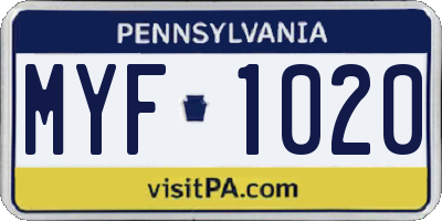PA license plate MYF1020