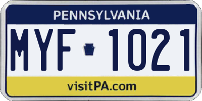 PA license plate MYF1021