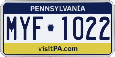 PA license plate MYF1022