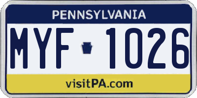 PA license plate MYF1026