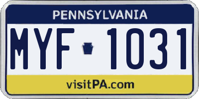 PA license plate MYF1031