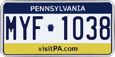 PA license plate MYF1038