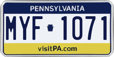 PA license plate MYF1071
