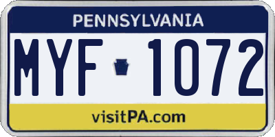 PA license plate MYF1072