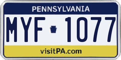 PA license plate MYF1077