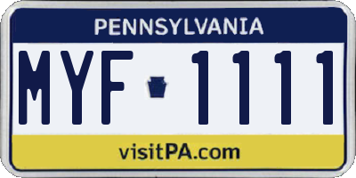 PA license plate MYF1111