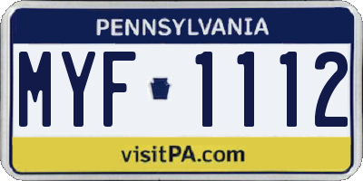 PA license plate MYF1112