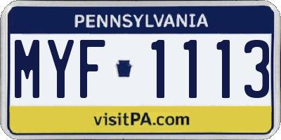 PA license plate MYF1113