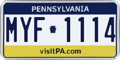 PA license plate MYF1114