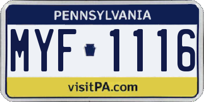 PA license plate MYF1116