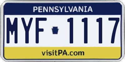 PA license plate MYF1117