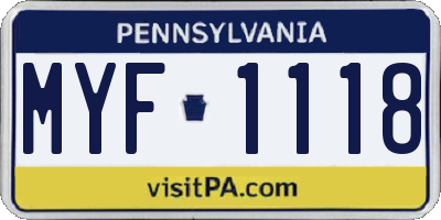 PA license plate MYF1118