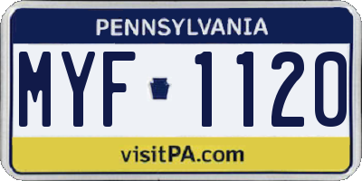 PA license plate MYF1120