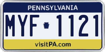 PA license plate MYF1121