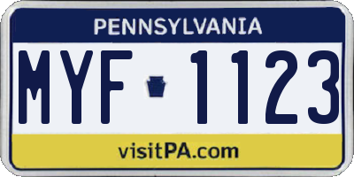 PA license plate MYF1123