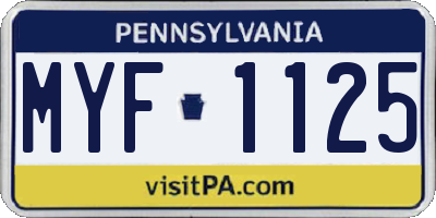 PA license plate MYF1125