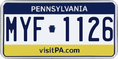 PA license plate MYF1126