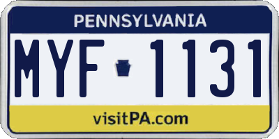 PA license plate MYF1131
