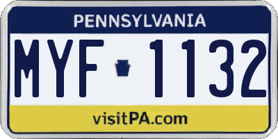 PA license plate MYF1132