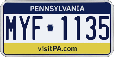 PA license plate MYF1135