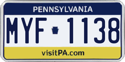 PA license plate MYF1138