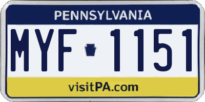 PA license plate MYF1151