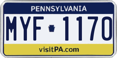 PA license plate MYF1170