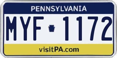 PA license plate MYF1172