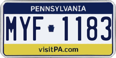 PA license plate MYF1183