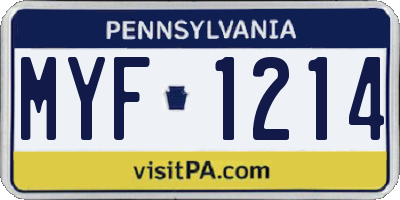 PA license plate MYF1214