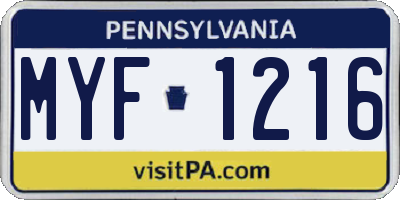 PA license plate MYF1216