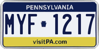 PA license plate MYF1217
