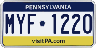 PA license plate MYF1220