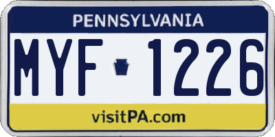 PA license plate MYF1226
