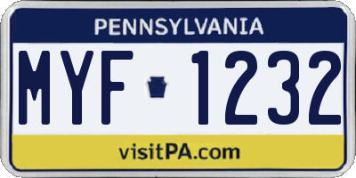 PA license plate MYF1232