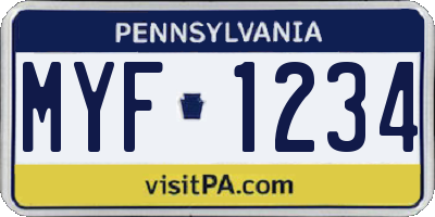 PA license plate MYF1234