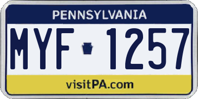 PA license plate MYF1257
